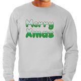 Merry xmas foute Kerstsweater / Kersttrui grijs voor heren - kerst truien