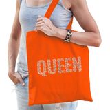 Glitter Queen katoenen tas oranje met steentjes/ rhinestones voor dames - EK/WK / Koningsdag - Glitter accessoires/ foute party outfit - kado /  tasje / shopper