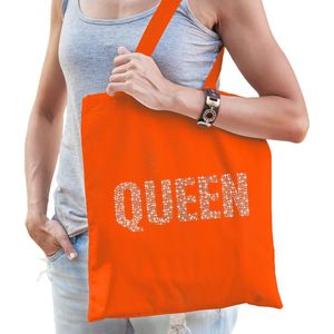 Glitter Queen katoenen tas oranje rhinestones steentjes voor dames -  - EK/WK / Koningsdag tas/ acce - Feest Boodschappentassen