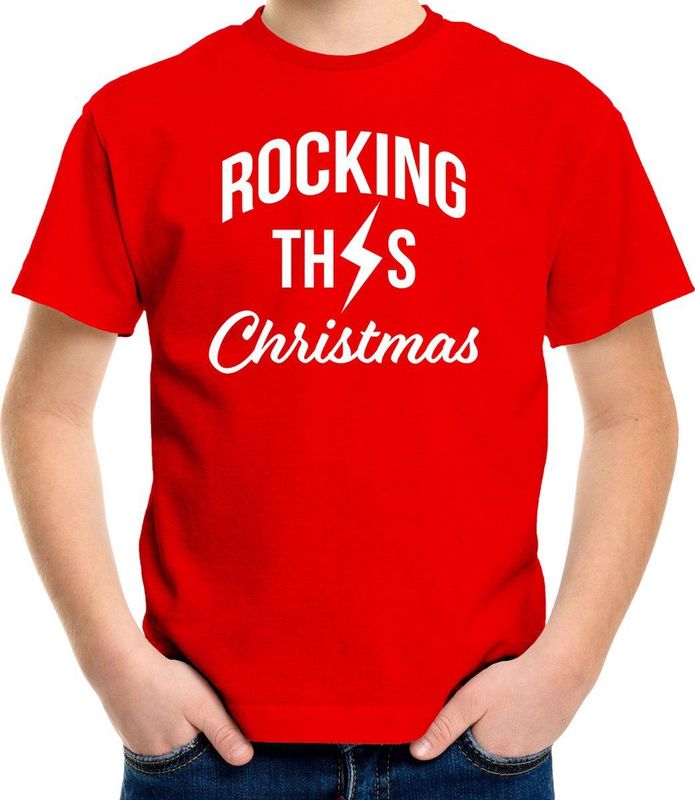 Rocking this Christmas Kerst t-shirt - rood - kinderen - Kerstkleding Kerst outfit 104 110