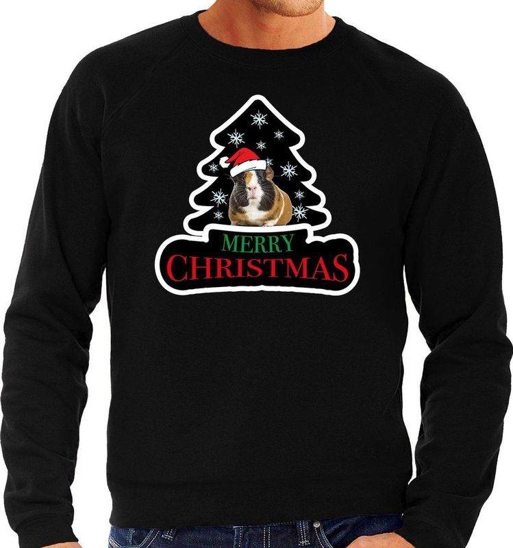 Dieren kersttrui cavia zwart heren - Foute Cavia knaagdieren kerstsweater - kerst truien