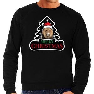 Dieren Kersttrui Leeuw Zwart Heren - Foute Leeuwen Kerstsweater - Kerst Outfit Dieren Liefhebber S
