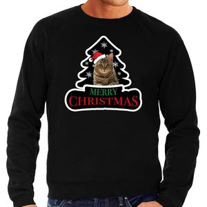 Bellatio Decorations - Dieren Kersttrui - Zwart - Foute Katten Kerstsweater