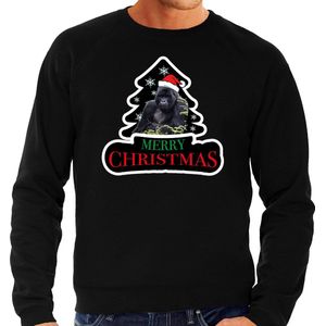 Dieren kersttrui gorilla zwart heren - Foute gorilla apen kerstsweater - kerst truien