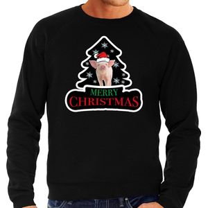 Dieren kersttrui varken zwart heren - Foute varkens kerstsweater - Kerst outfit dieren liefhebber XXL