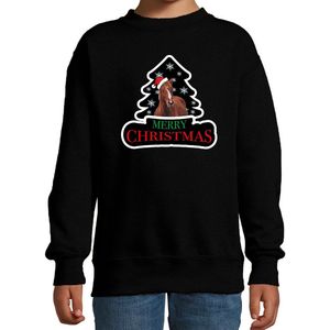 Bellatio Decorations - Dieren Kersttrui - Zwart - Kinderen - Foute Paarden Kerstsweater