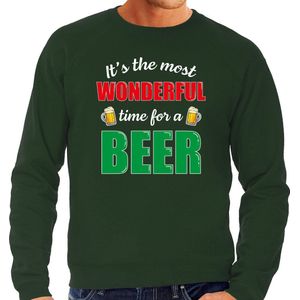 Bellatio Decorations - Foute Kerst Bier Sweater - Groen - Heren