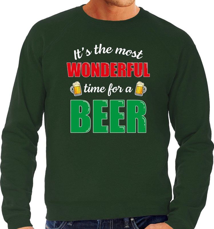 Bellatio Decorations - Foute Kerst Bier Sweater - Groen - Heren