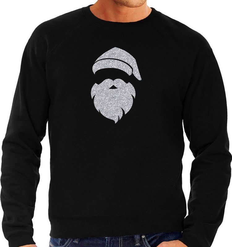 Bellatio Decorations - Kerstman Hoofd - Kersttrui - Zwart - Heren