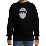 Kerstman Hoofd Kerstsweater - Zwart met Zilveren Glitter Bedrukking - Kinderen