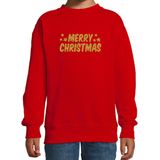 Bellatio Decorations - Kerst Sweater - Rood - Gouden Glitter Bedrukking - Kinderen