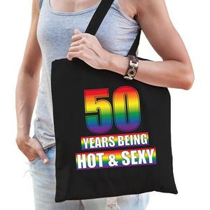 Hot en sexy 50 jaar verjaardag cadeau tas zwart - volwassenen - 50e verjaardag kado tas Gay/ LHBT / cadeau tas