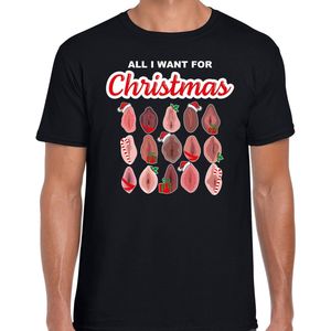 Bellatio Decorations foute kersttrui t-shirt voor heren - All I want for Christmas - vagina - zwart