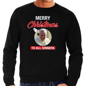 Paus Franciscus - Merry Christmas Sinners - Foute Kerst Trui - Zwart - Kerst Sweater