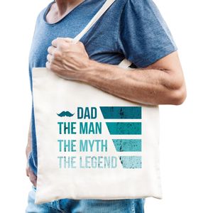 Dad the legend katoenen vader cadeau tasje wit voor heren - Feest Boodschappentassen