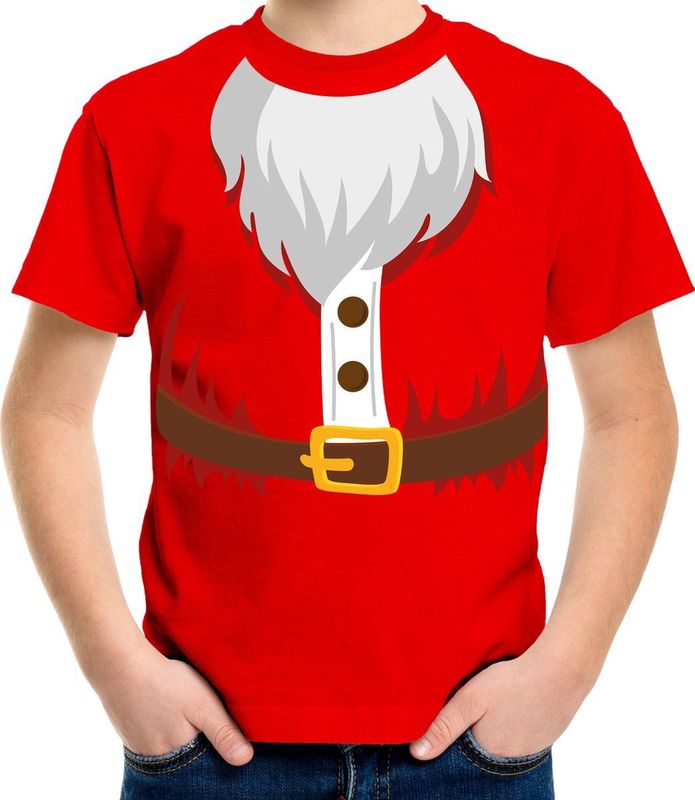 Kerstkostuum Kerstman verkleed t-shirt - rood - kinderen - Kerstkostuum Kerst outfit 116 134