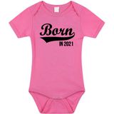 Born in 2021 tekst baby rompertje roze meisjes - Kraamcadeau - 2021 geboren cadeau 56