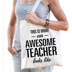 Awesome teacher / geweldige docent/leraar cadeau tas - wit - voor dames en heren - Feest Boodschappentassen