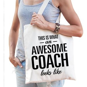 Awesome / geweldige coach cadeau tas wit voor dames en heren - Feest Boodschappentassen