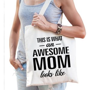 Awesome mom / geweldige moeder cadeau tas wit voor dames - Moederdag kado / verjaardag / cadeau tas