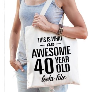 Awesome 40 year / geweldig 40 jaar cadeau tas wit voor dames en heren - kado tas / verjaardag tasje / shopper