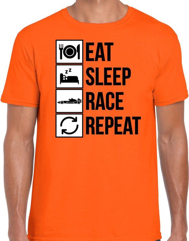 Bellatio Decorations - Eat Sleep Race Repeat - T-shirt - Oranje - Katoen
