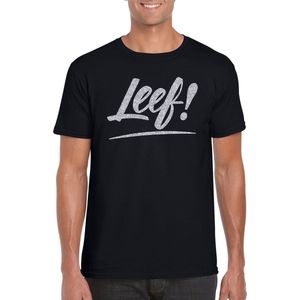 Leef t-shirt zwart met zilveren glitter tekst heren - Glitter en Glamour zilver party kleding shirt