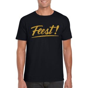 Feest t-shirt zwart met gouden glitter tekst heren - Glitter en Glamour goud party kleding shirt
