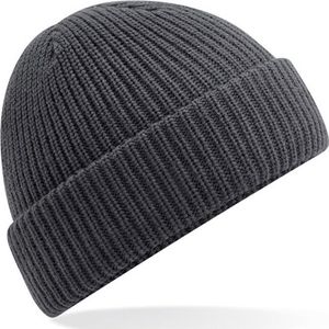 Heren Beanie Wintermuts grafiet grijs 100% acryl extra warm door extra fleece laag