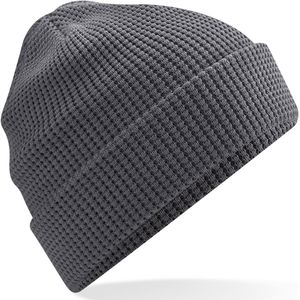 Heren Beanie Wintermuts wafelstructuur grafiet grijs 100% biologisch katoen