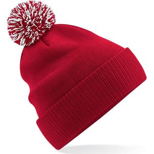 Dames Wintermuts met gekleurde Pompon klassiek rood 100% polyester