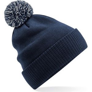 Dames Wintermuts met gekleurde Pompon navy blauw 100% polyester