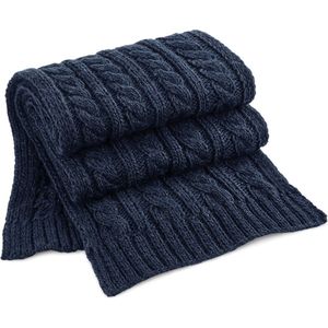 Beechfield warme kabel gebreide winter sjaal - navy blauw - Luxe kwaliteit - 100% acryl - Dames/heren/volwassenen