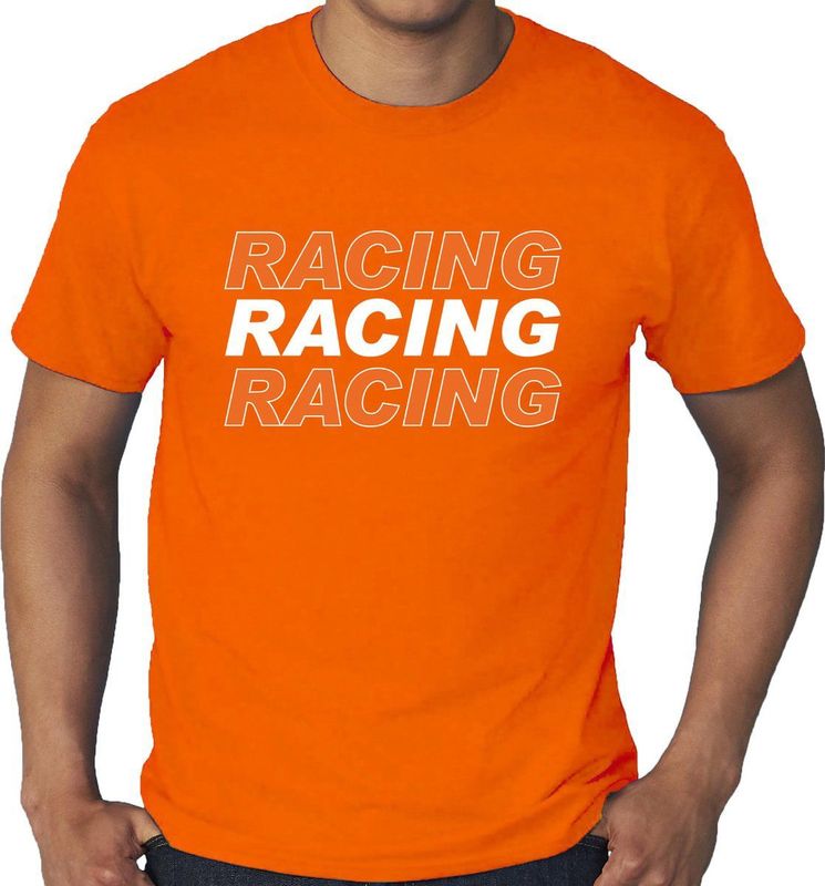 Grote maten Racing supporter / race fan t-shirt oranje voor heren