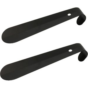 2x stuks metalen schoenlepels zwart 15 cm - Schoen instaphulp - Schoenen accessoires