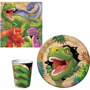 Kinderfeestje Dinosaurussen thema tafel dekken eetset voor 8x kinderen - bordjes/bekers/servetten
