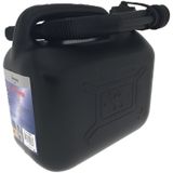 Jerrycan zwart voor olie en brandstof van 5 liter met een handige grote trechter van 39 cm