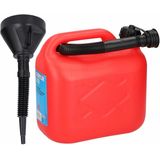 Jerrycan rood voor olie en brandstof van 5 liter met een handige grote trechter van 39 cm