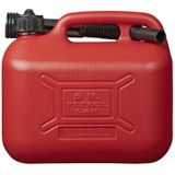 Jerrycan rood voor olie en brandstof van 5 liter met een handige grote trechter van 39 cm