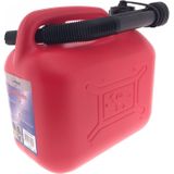 Jerrycan rood voor olie en brandstof van 5 liter met een handige grote trechter van 39 cm