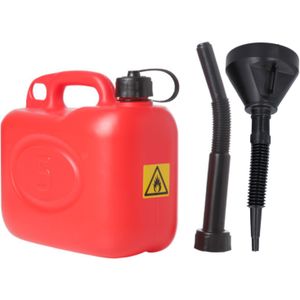 Jerrycan rood voor olie en brandstof van 5 liter met een handige grote trechter van 39 cm