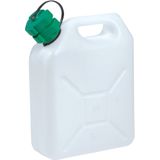 Jerrycan wit voor olie en brandstof van 5 liter met een handige grote trechter van 39 cm