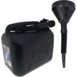 Jerrycan zwart voor olie en brandstof van 10 liter met een handige grote trechter van 39 cm
