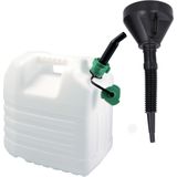Jerrycan wit voor olie en brandstof van 20 liter met een handige grote trechter van 39 cm