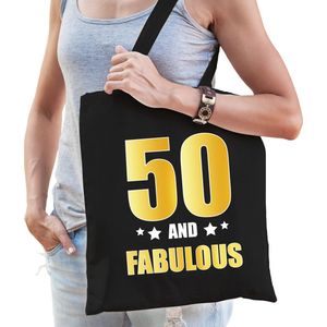 50 and legendary verjaardag cadeau tas zwart met gouden letters voor dames en heren - Sarah/Abraham