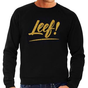Leef sweater zwart met gouden glitter tekst heren - Glitter en Glamour goud party kleding trui