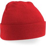 Beechfield dames/heren beanie wintermuts - 100% soft Acryl - rood - Super soft - Brede omslag band