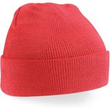 Basic dames/heren beanie wintermuts 100% soft Acryl in kleur koraal rood - Super soft - Brede omslag band