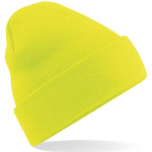 Basic dames/heren beanie wintermuts 100% soft Acryl in kleur fluor geel - Mutsen - volwassenen