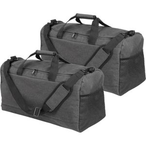 Set van 2x stuks donkergrijze sporttassen/weekendtassen met schoenenvak 54 cm - 40 liter - Reistassensen